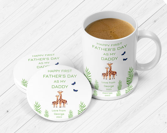 Personalised First Father's Day As My Daddy Mug And Coaster Set