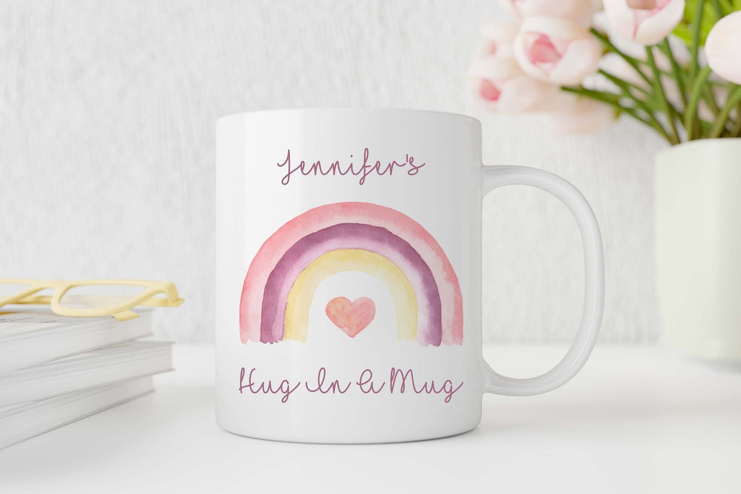 Personalised Hug In A Mug - Pink Rainbow Gifts For Friends