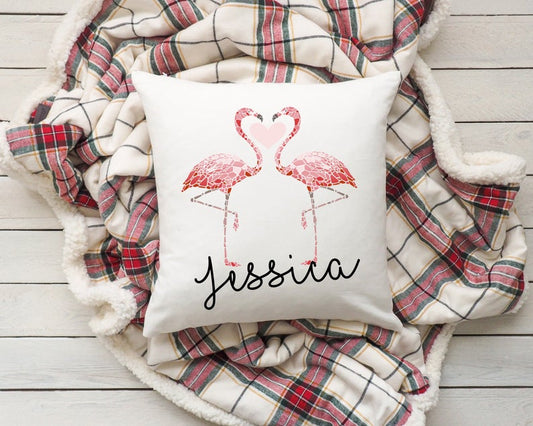 Personalised Pink Flamingo Cushion - Girls Bedroom Decor