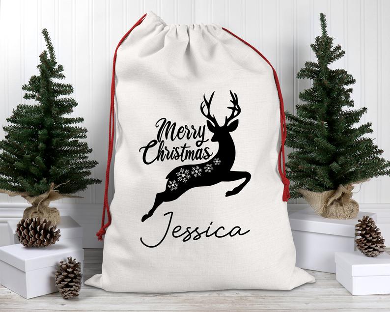 Personalised Christmas Santa Sack For Adults - Merry Christmas Gift Bag - Kids Christmas Stocking - Luxury Linen