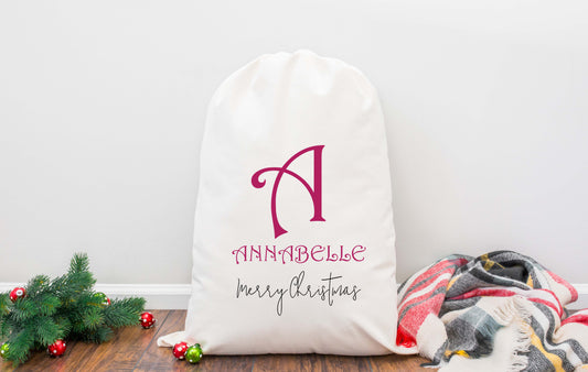 Personalised Initial Name Santa Sack - Boys and Girls, Blue and Pink Designs