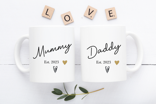 Personalised Mummy And Daddy Mugs - New Parents Congratulations Gift
