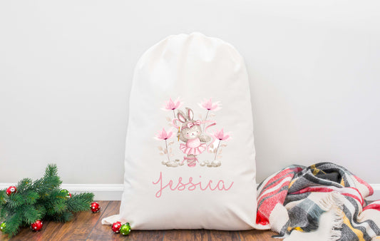 Personalised Pink Ballerina Santa Sack - Christmas Stocking For Girls - First Christmas Gift