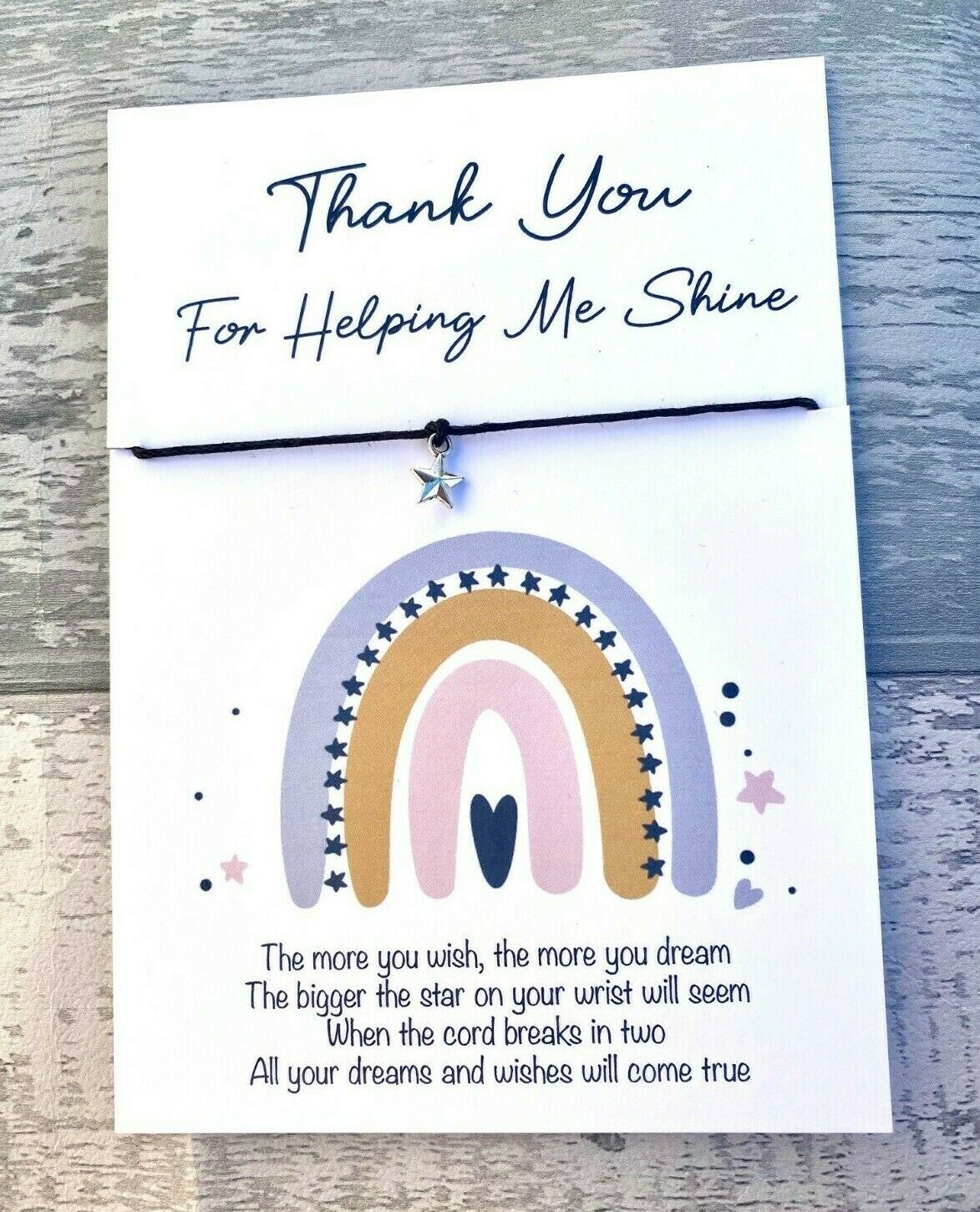 Teacher Gifts, Thank You For Helping Me Shine Wish Bracelet