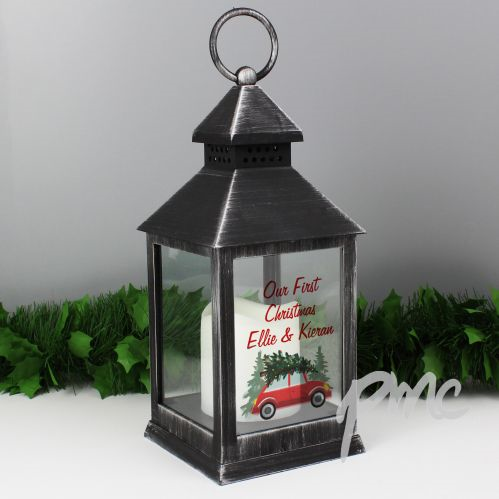 Personalised 'Driving Home For Christmas' Black Lantern