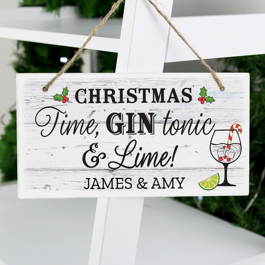 Personalised Christmas Gin Wooden Sign